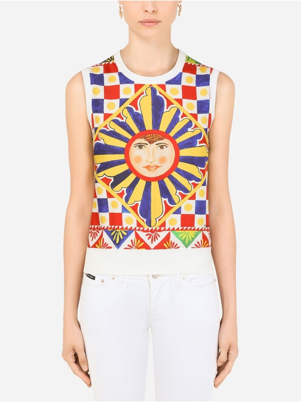 Dolce & Gabbana Carretto Print Silk Sleeveless Top – Made in Italy